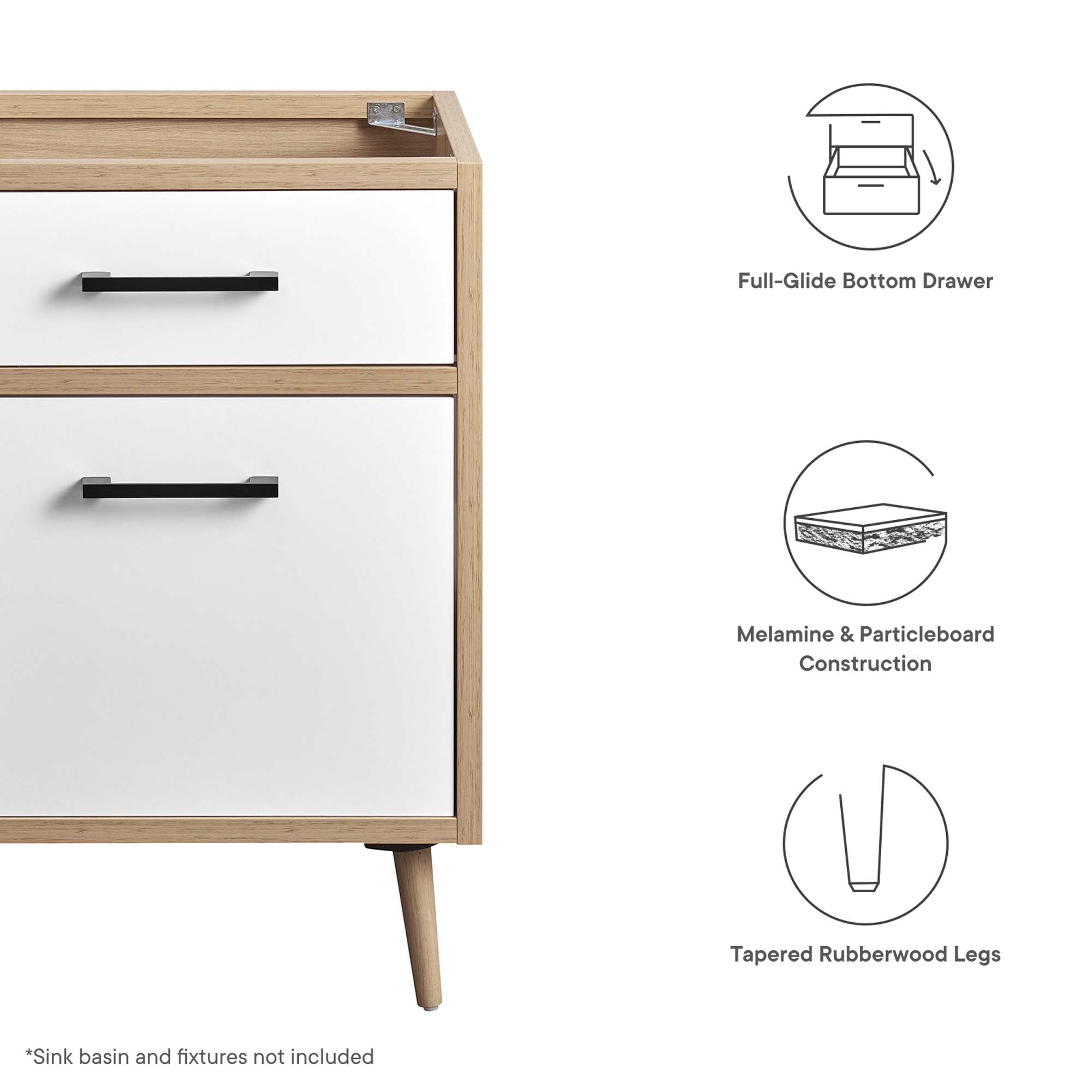 Maverick 24" Bathroom Vanity Cabinet Sink Basin Not Included, Oak White