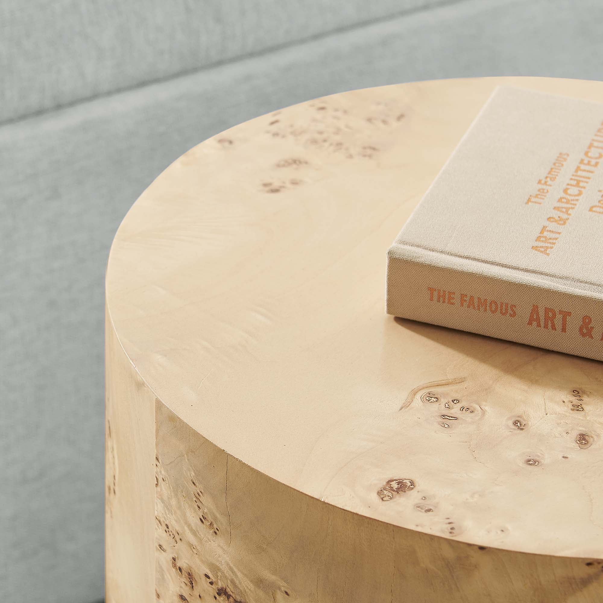 Cosmos 16" Round Burl Wood Side Table, Natural Burl