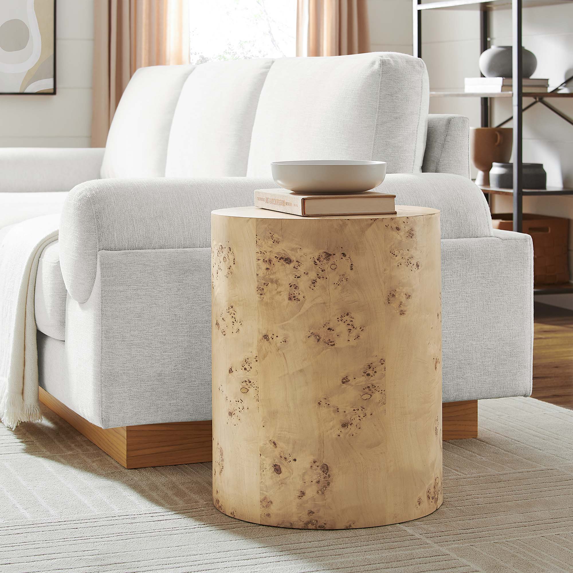 Cosmos 16" Round Burl Wood Side Table, Natural Burl
