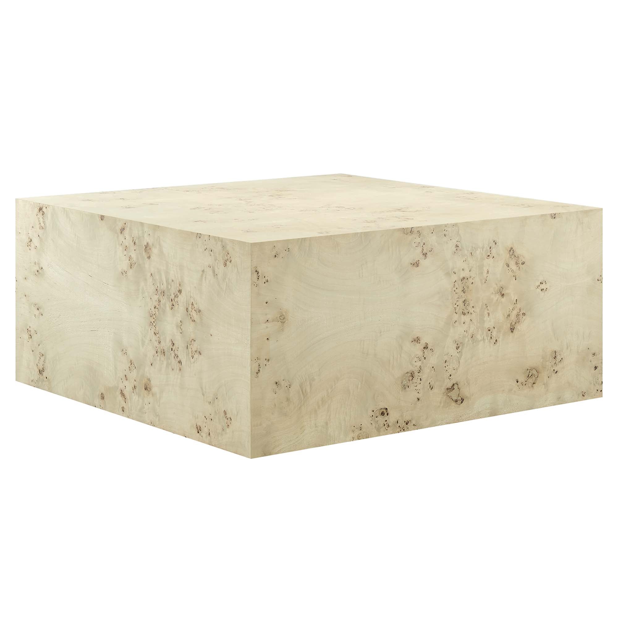 Cosmos 36" Square Burl Wood Coffee Table, Bleached Burl