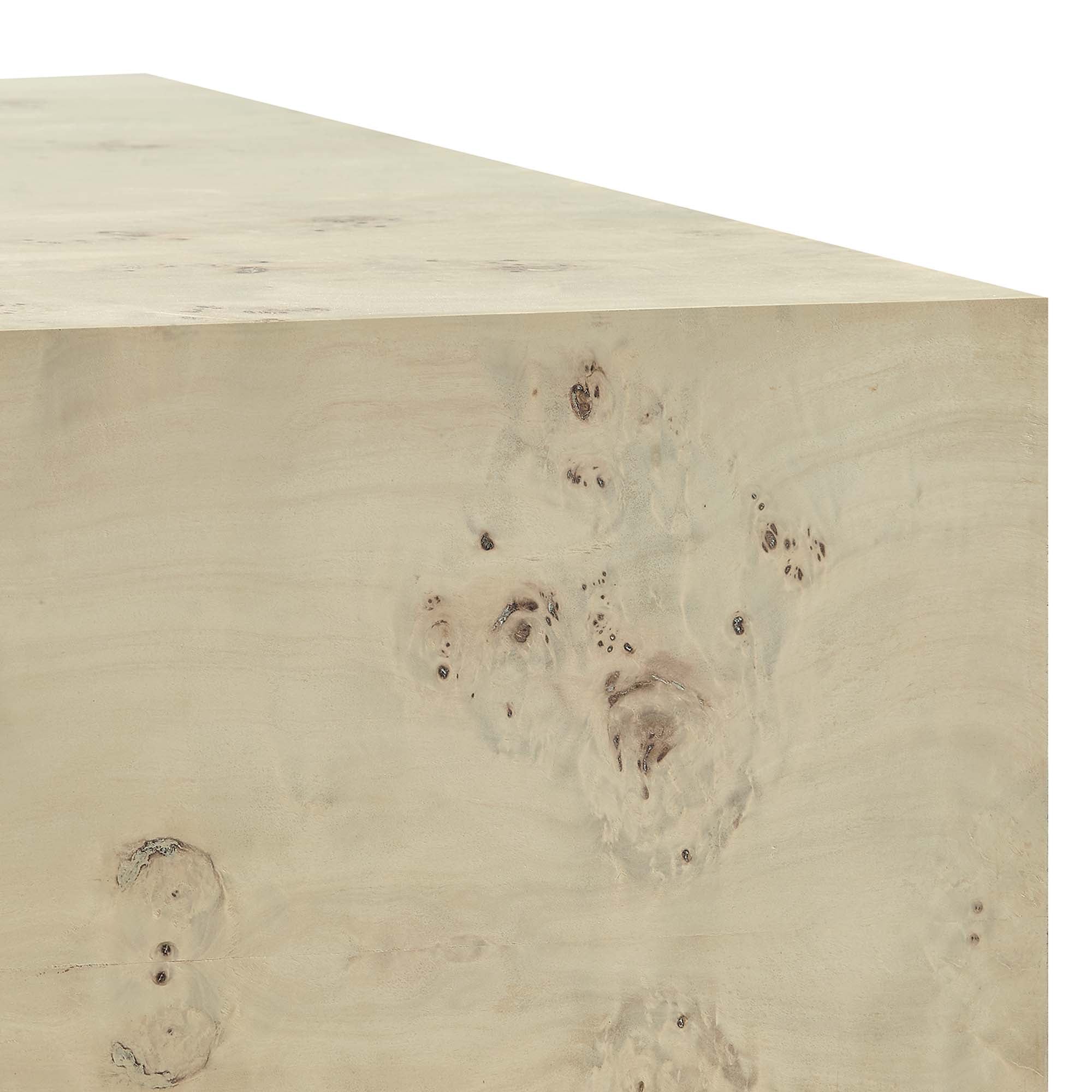 Cosmos 36" Square Burl Wood Coffee Table, Bleached Burl