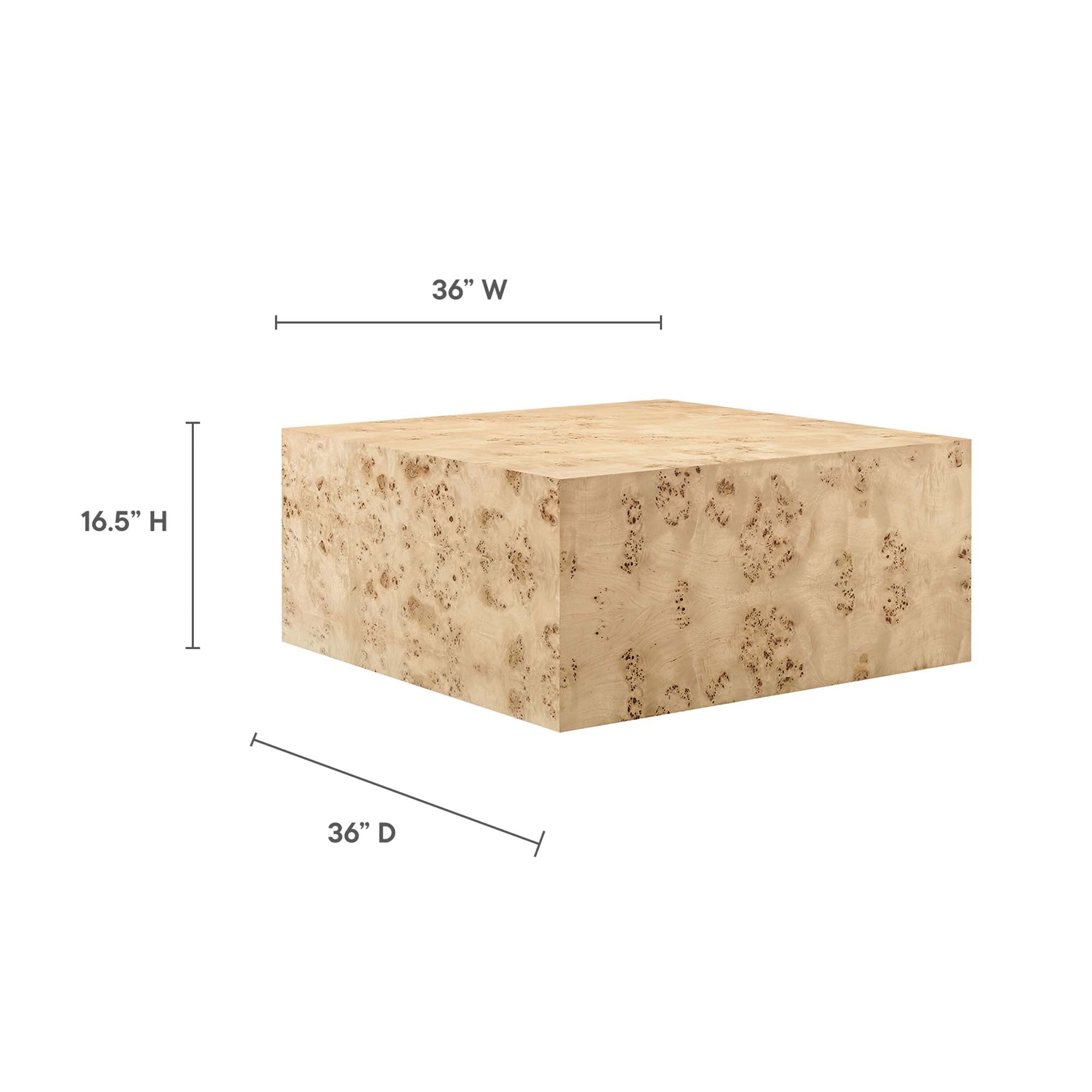 Cosmos 36" Square Burl Wood Coffee Table, Natural Burl