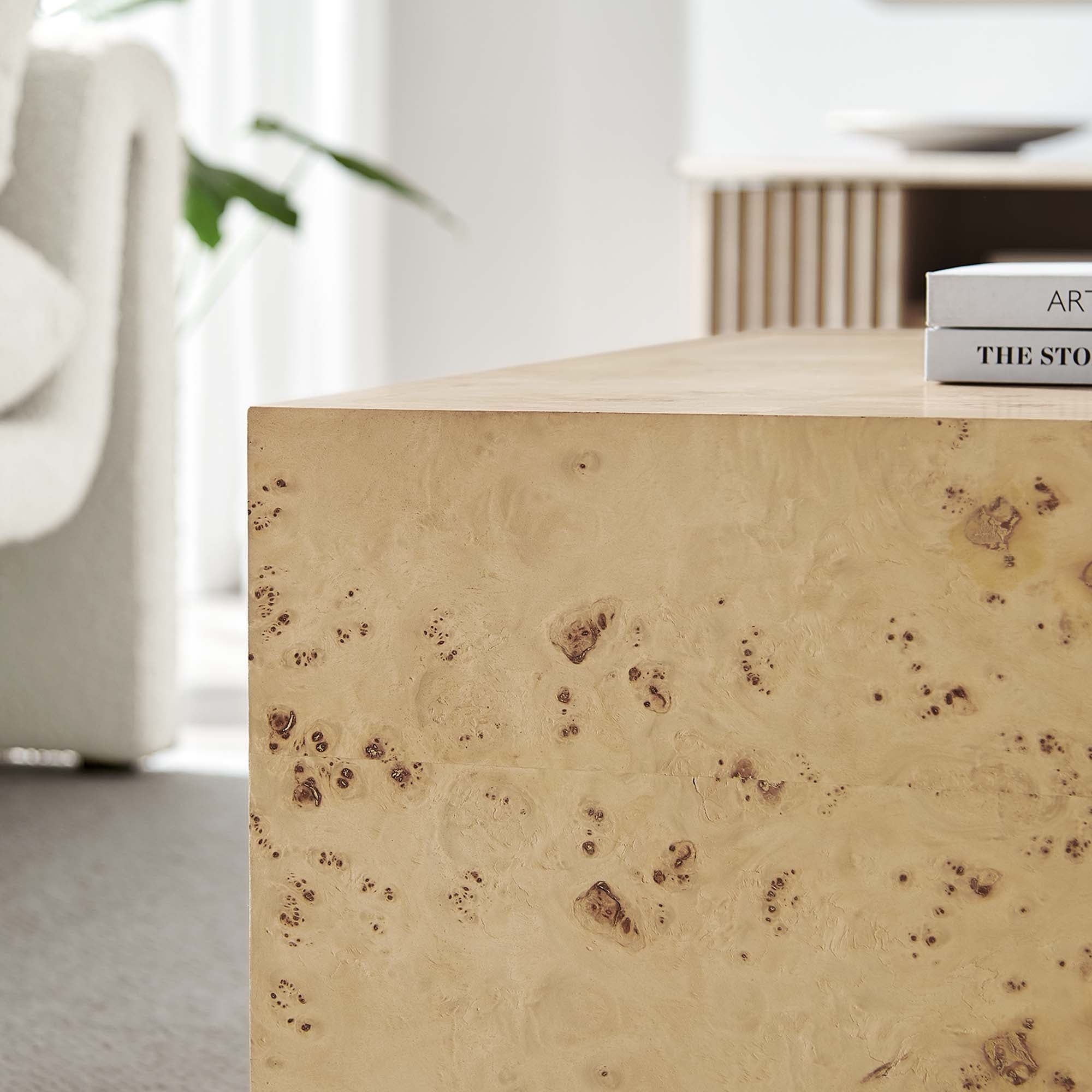 Cosmos 36" Square Burl Wood Coffee Table, Natural Burl