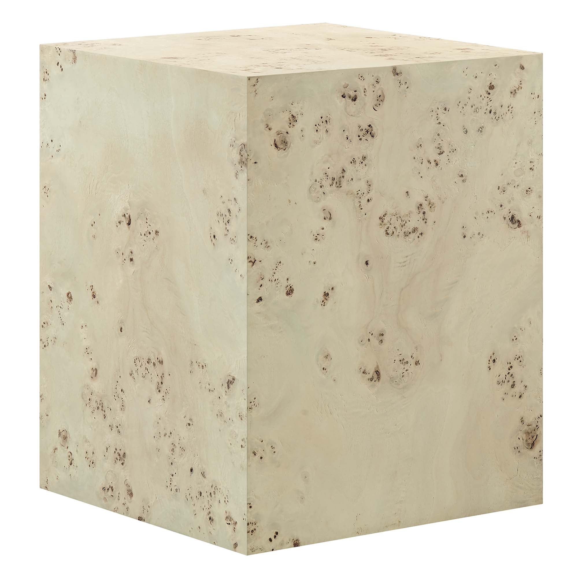 Cosmos 16" Square Burl Wood Side Table, Bleached Burl