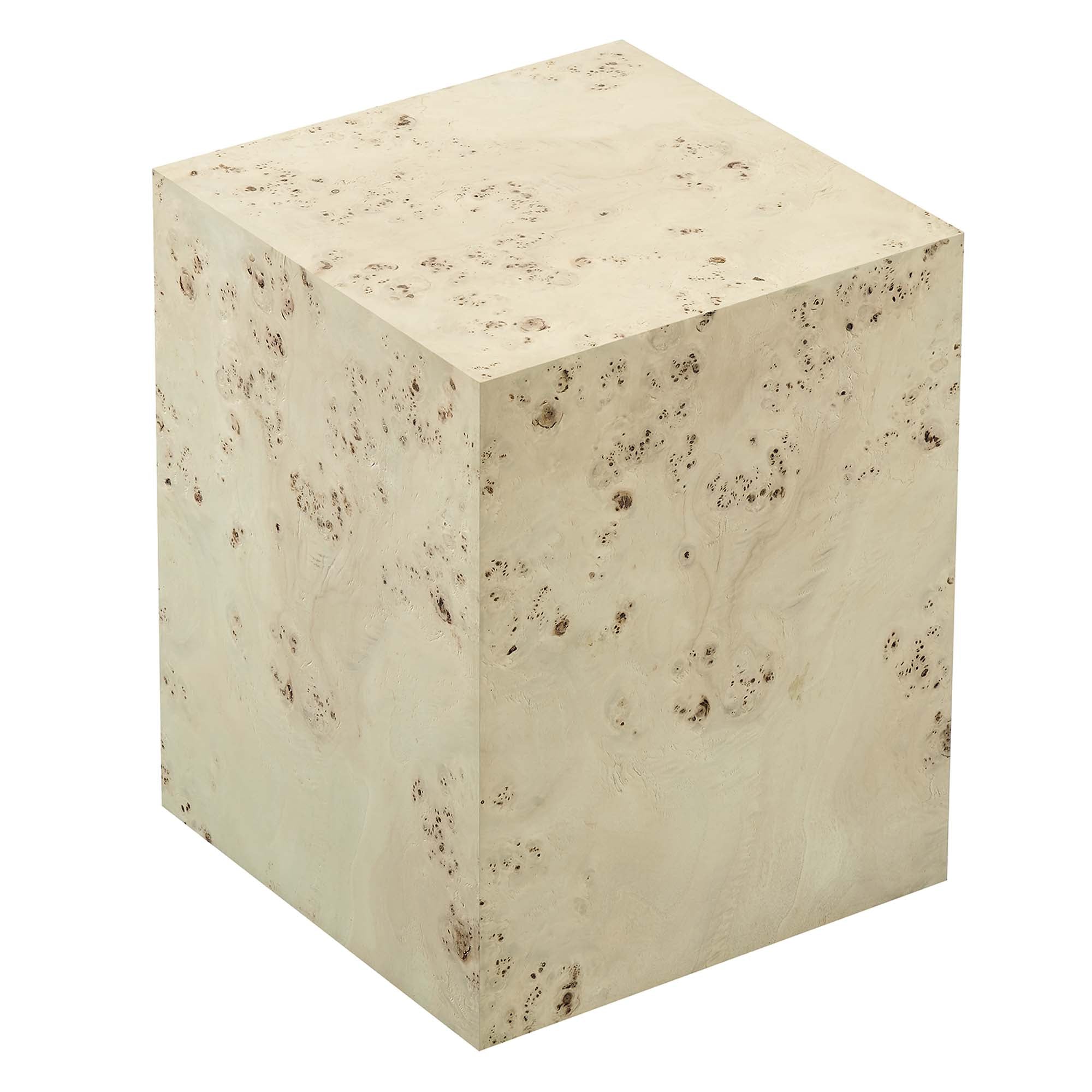 Cosmos 16" Square Burl Wood Side Table, Bleached Burl