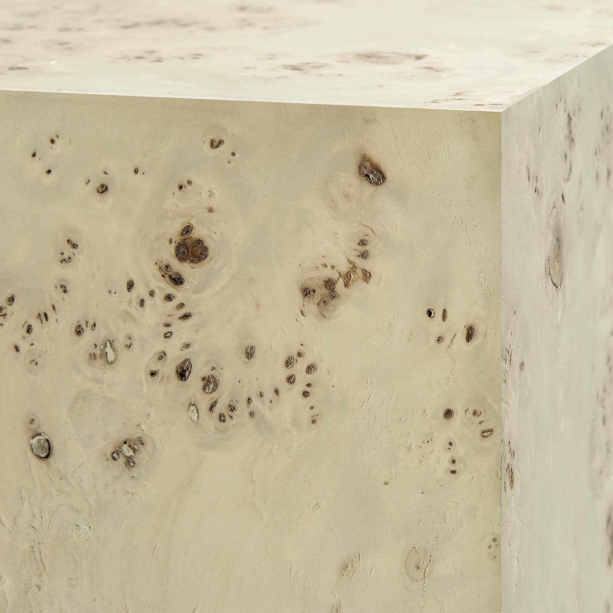 Cosmos 16" Square Burl Wood Side Table, Bleached Burl