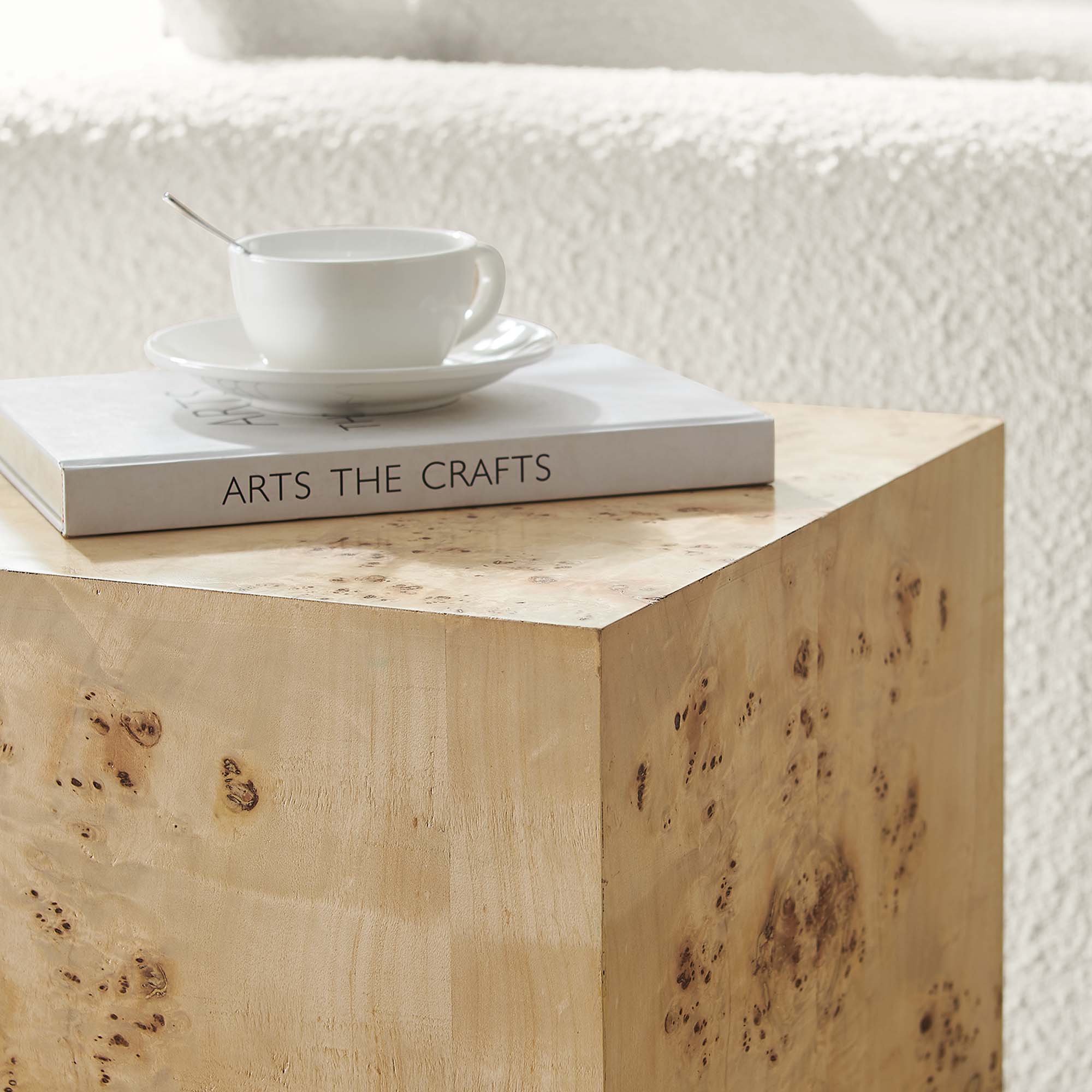 Cosmos 16" Square Burl Wood Side Table, Natural Burl