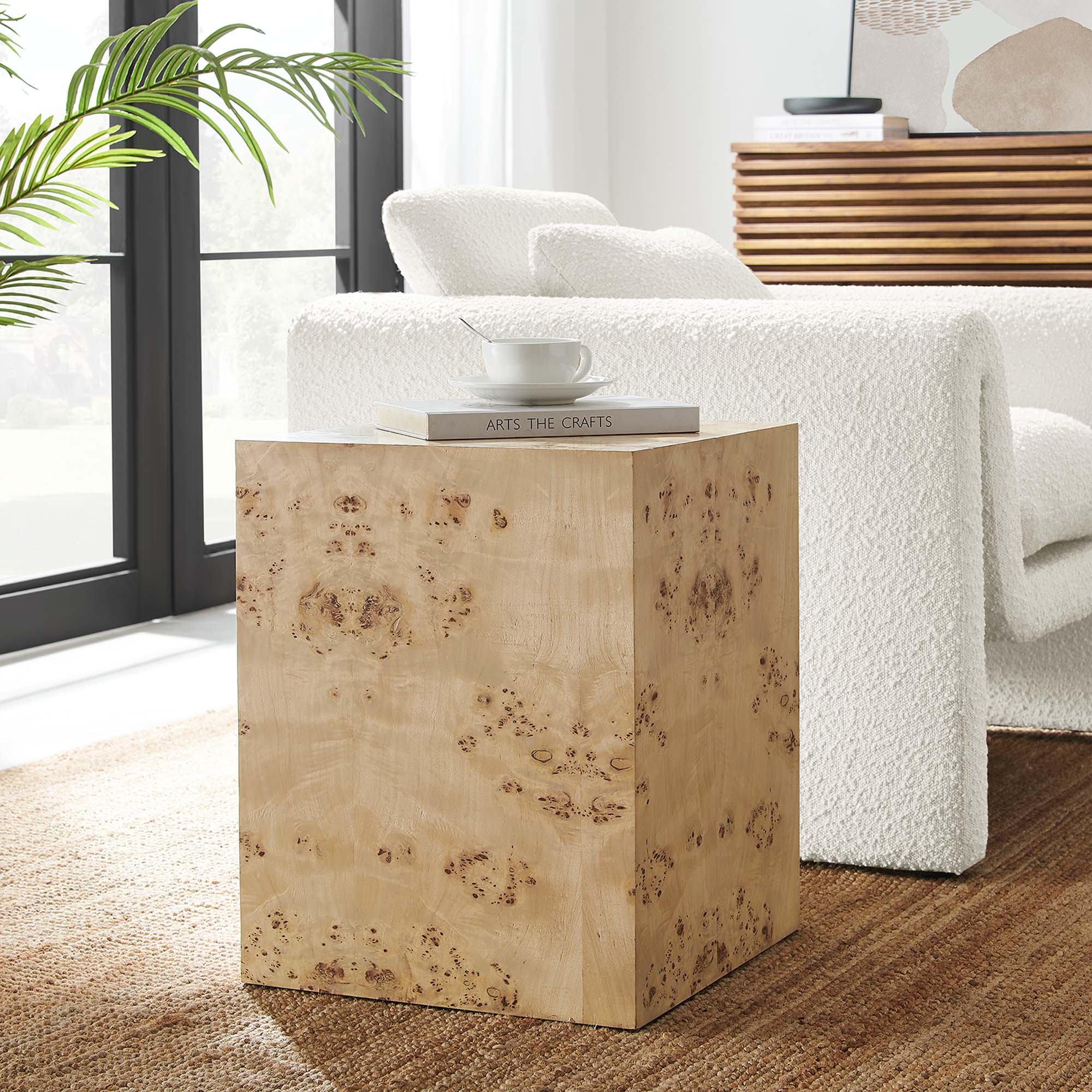 Cosmos 16" Square Burl Wood Side Table, Natural Burl