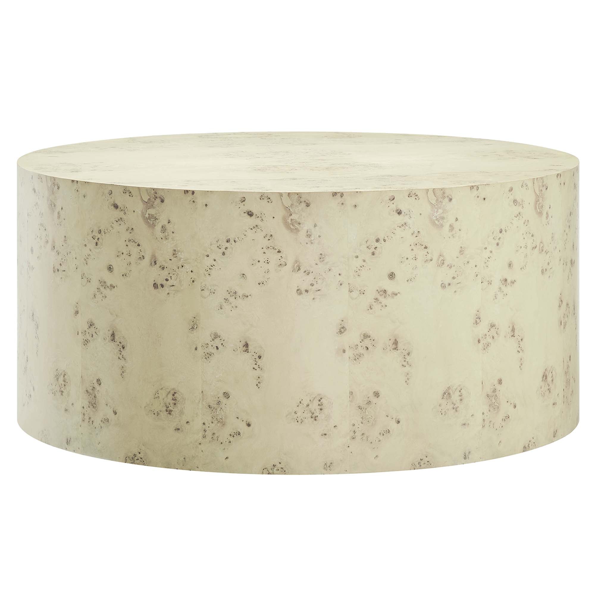 Cosmos 35" Round Burl Wood Coffee Table, Bleached Burl