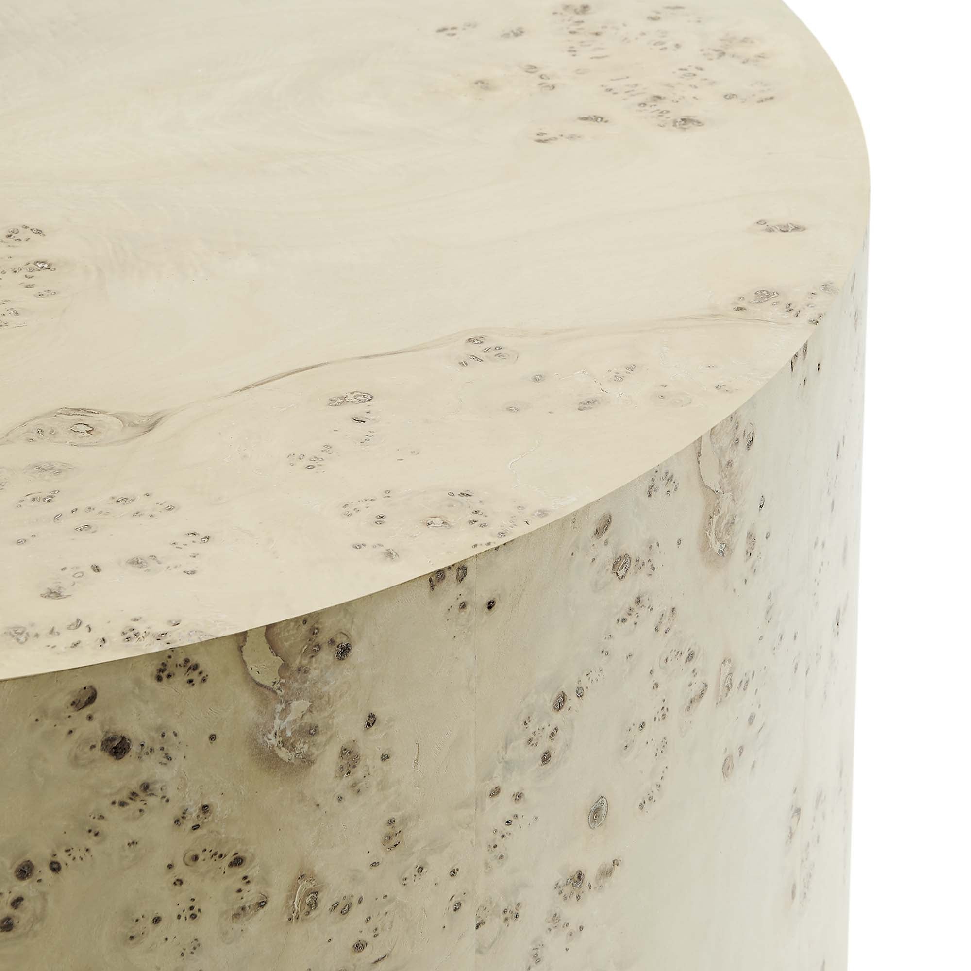 Cosmos 35" Round Burl Wood Coffee Table, Bleached Burl
