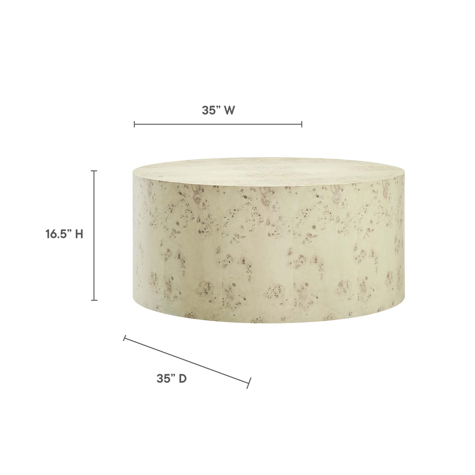 Cosmos 35" Round Burl Wood Coffee Table, Bleached Burl