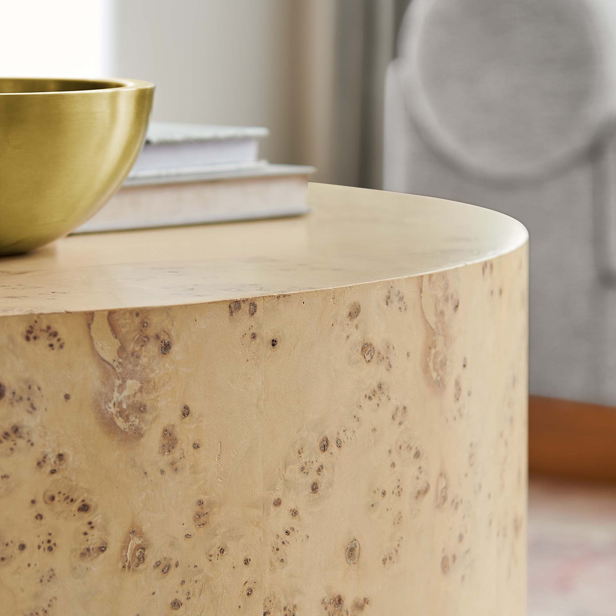 Cosmos 35" Round Burl Wood Coffee Table, Natural Burl