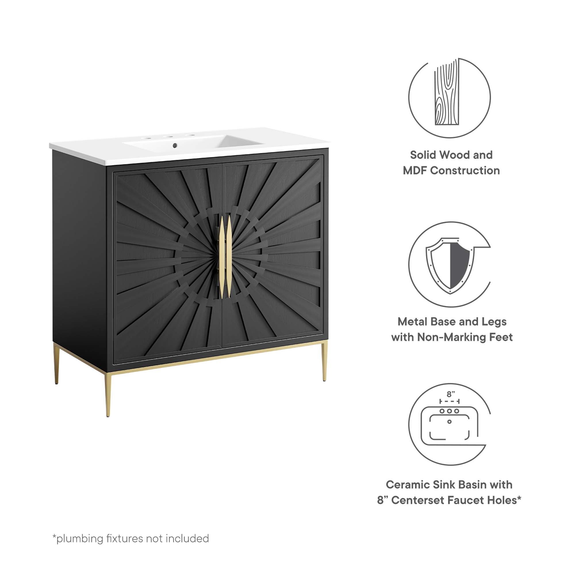 Awaken 36" Bathroom Vanity, White Black