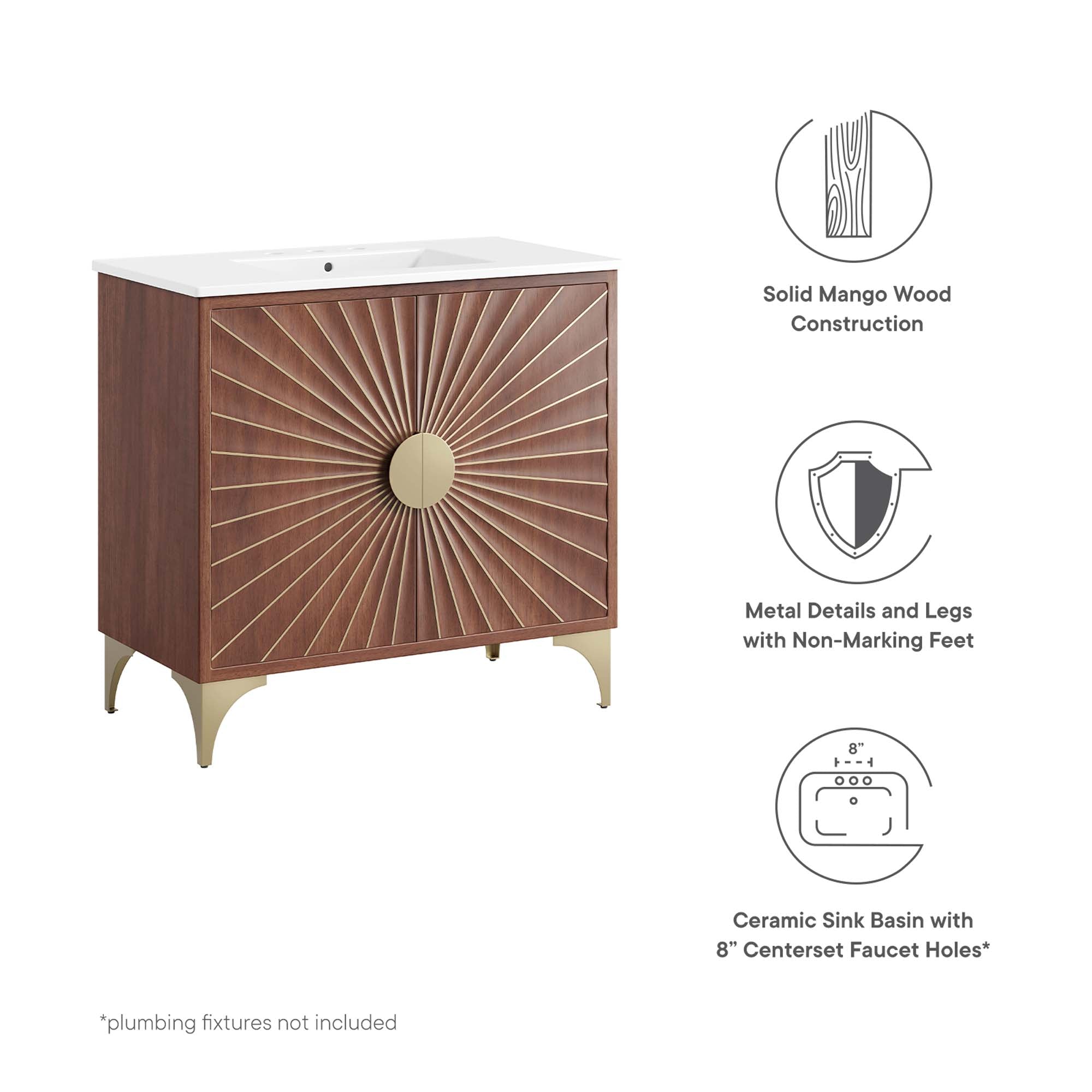 Daylight 36" Bathroom Vanity, White Walnut