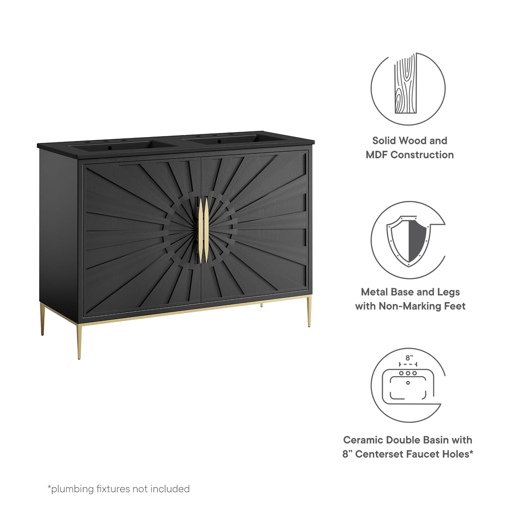 Awaken 48" Double Sink Bathroom Vanity, Black Black