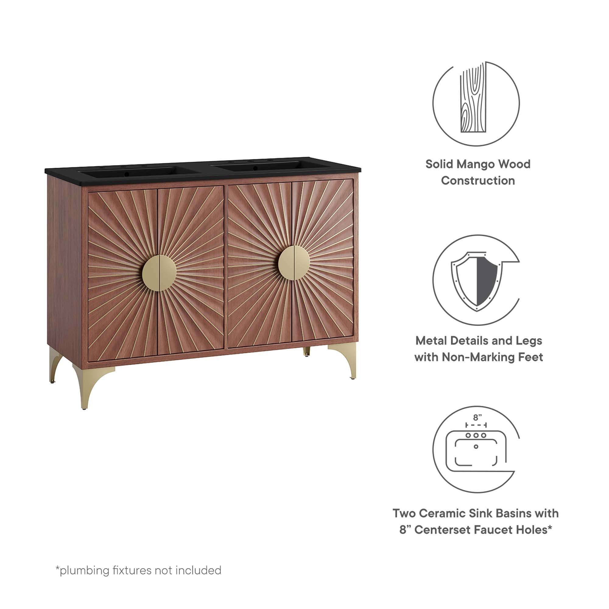 Daylight 48" Double Sink Bathroom Vanity, Black Walnut