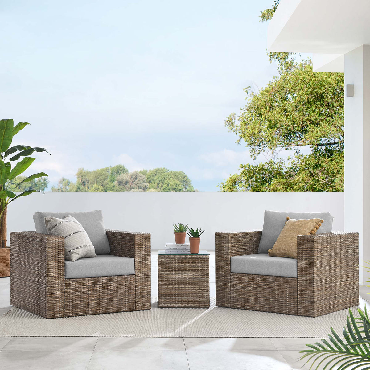 Convene 3-Piece Outdoor Patio Furniture Set, Cappuccino Gray