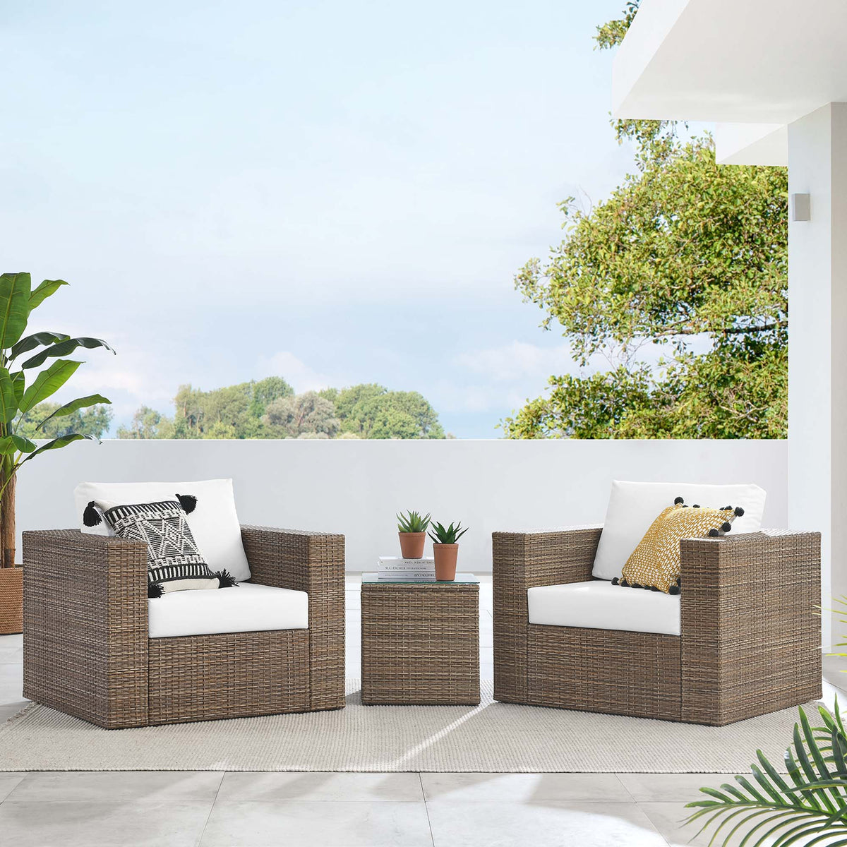 Convene 3-Piece Outdoor Patio Furniture Set, Cappuccino White
