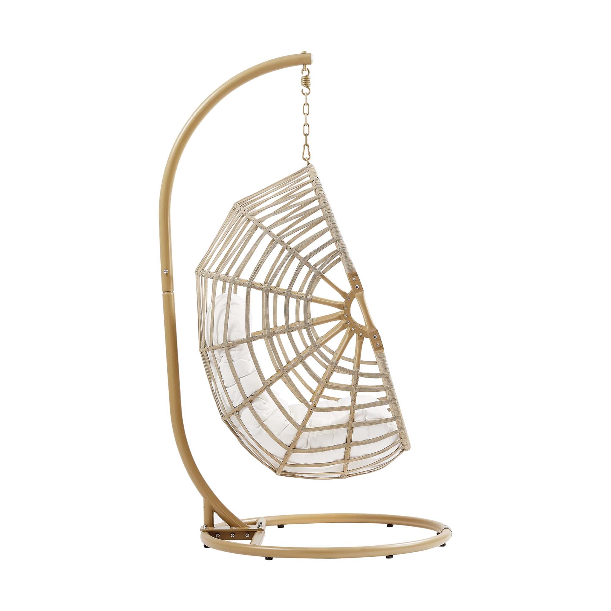 Amalie Wicker Rattan Outdoor Patio Rattan Swing Chair, Natural White