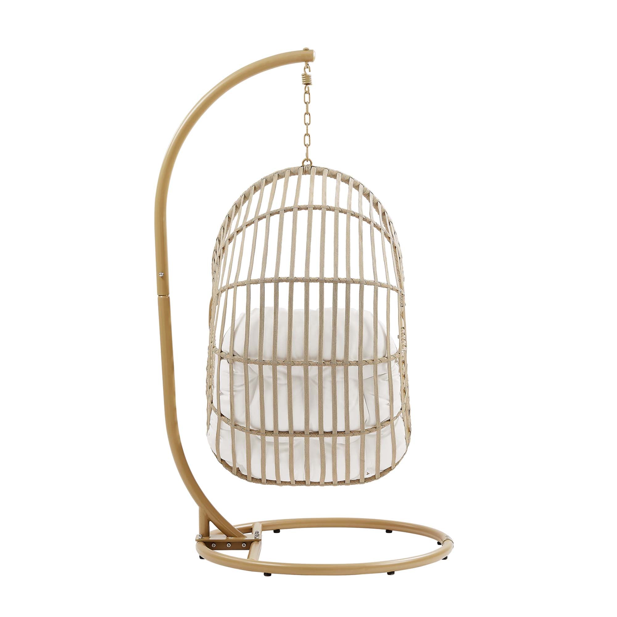 Amalie Wicker Rattan Outdoor Patio Rattan Swing Chair, Natural White