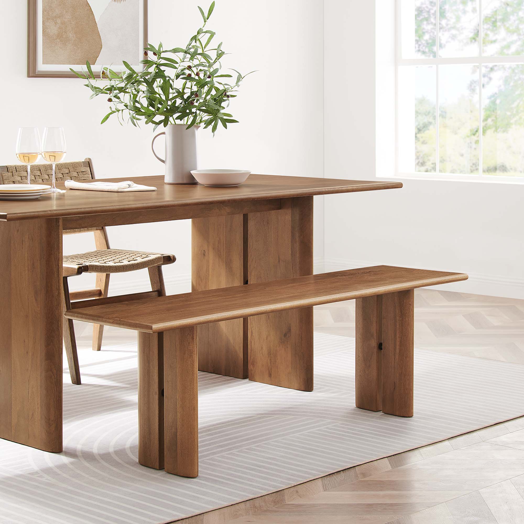 Amistad 58" Wood Bench, Walnut