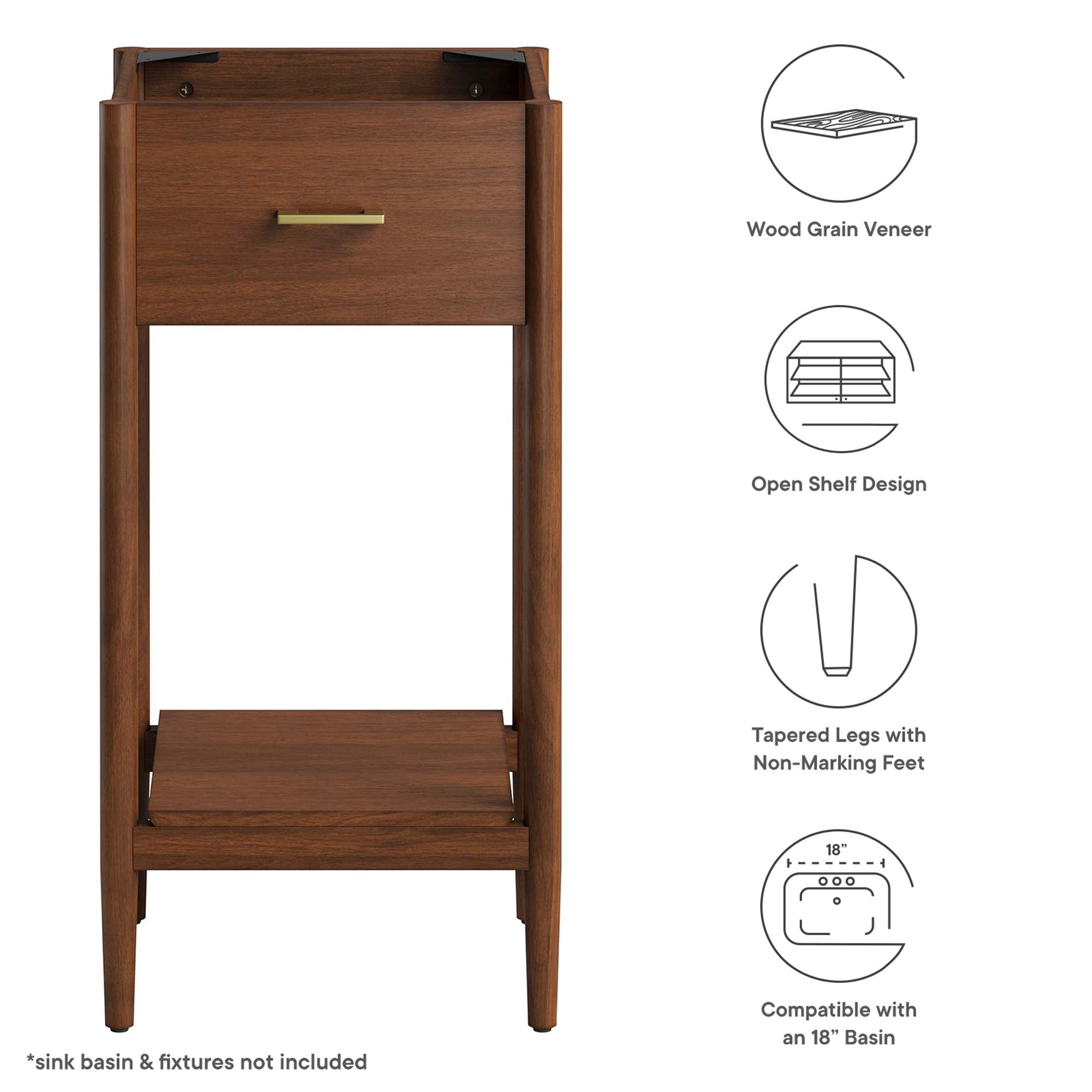 Zaire 18" Bathroom Vanity Cabinet (Sink Basin Not Included), Walnut