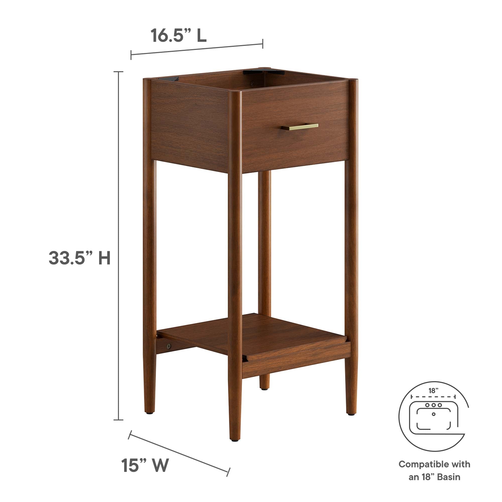 Zaire 18" Bathroom Vanity Cabinet (Sink Basin Not Included), Walnut