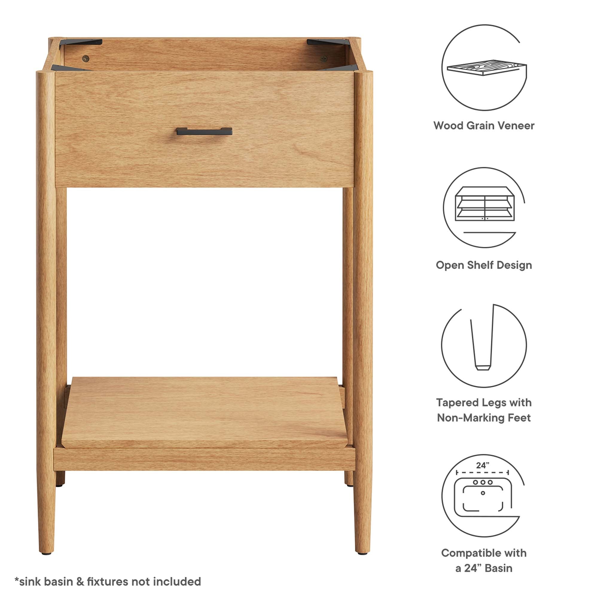 Zaire 24" Bathroom Vanity Cabinet (Sink Basin Not Included), Natural