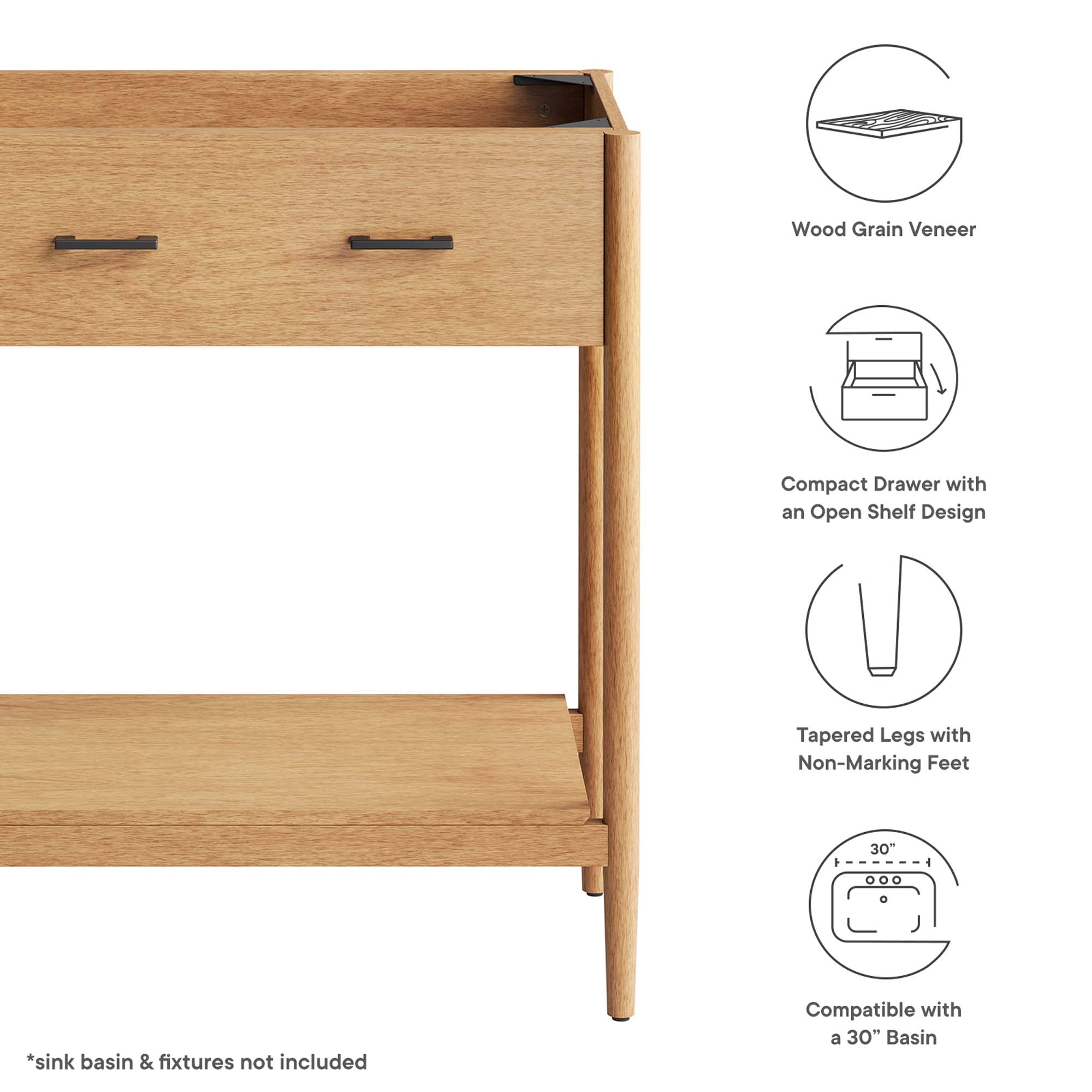 Zaire 30" Bathroom Vanity Cabinet (Sink Basin Not Included), Natural