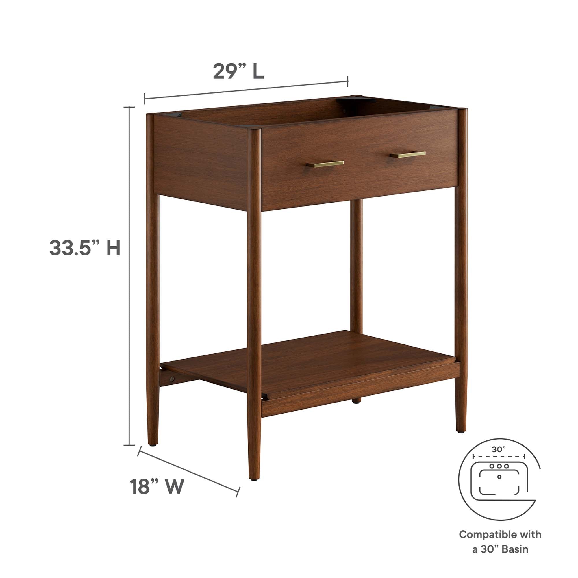 Zaire 30" Bathroom Vanity Cabinet (Sink Basin Not Included), Walnut