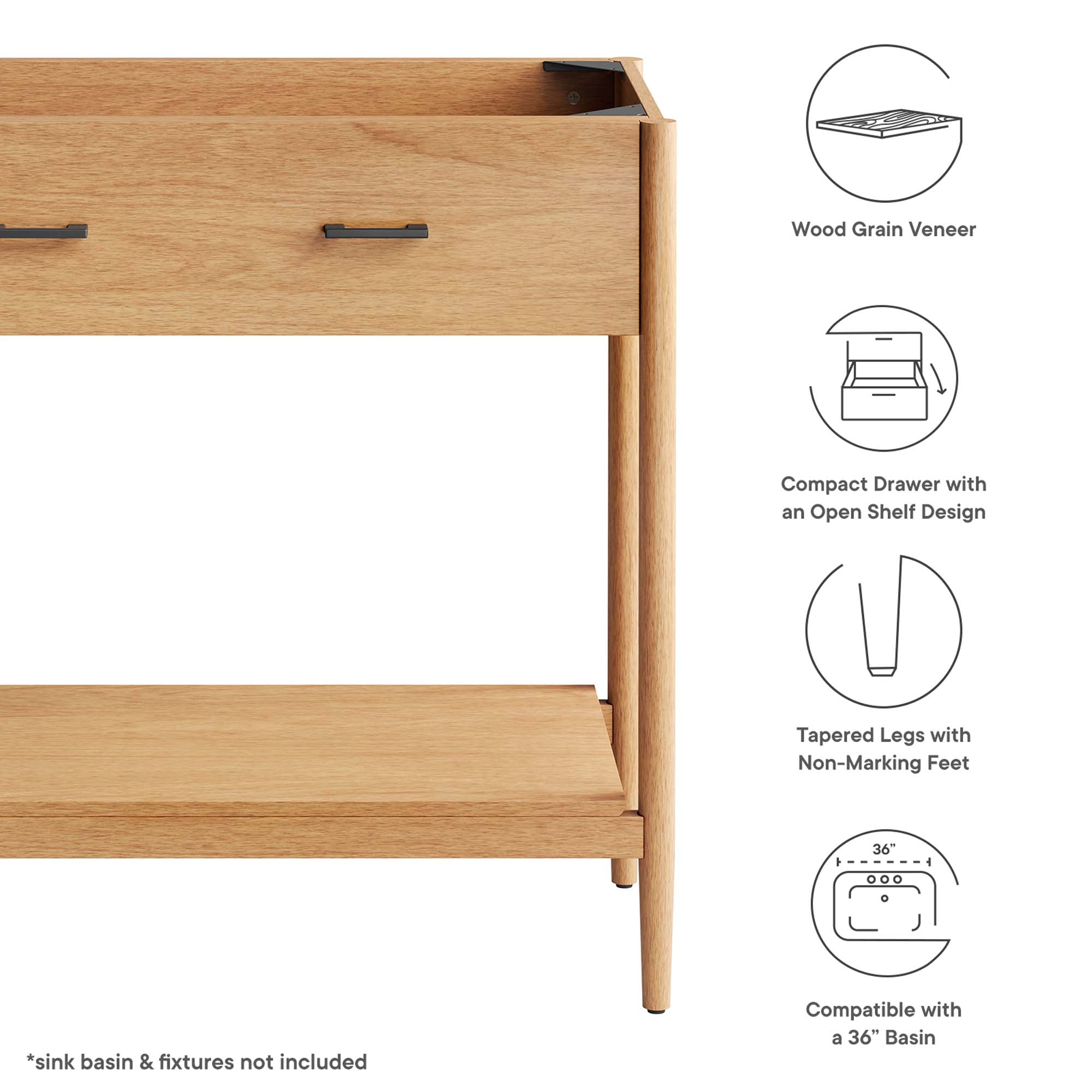 Zaire 36" Bathroom Vanity Cabinet (Sink Basin Not Included), Natural