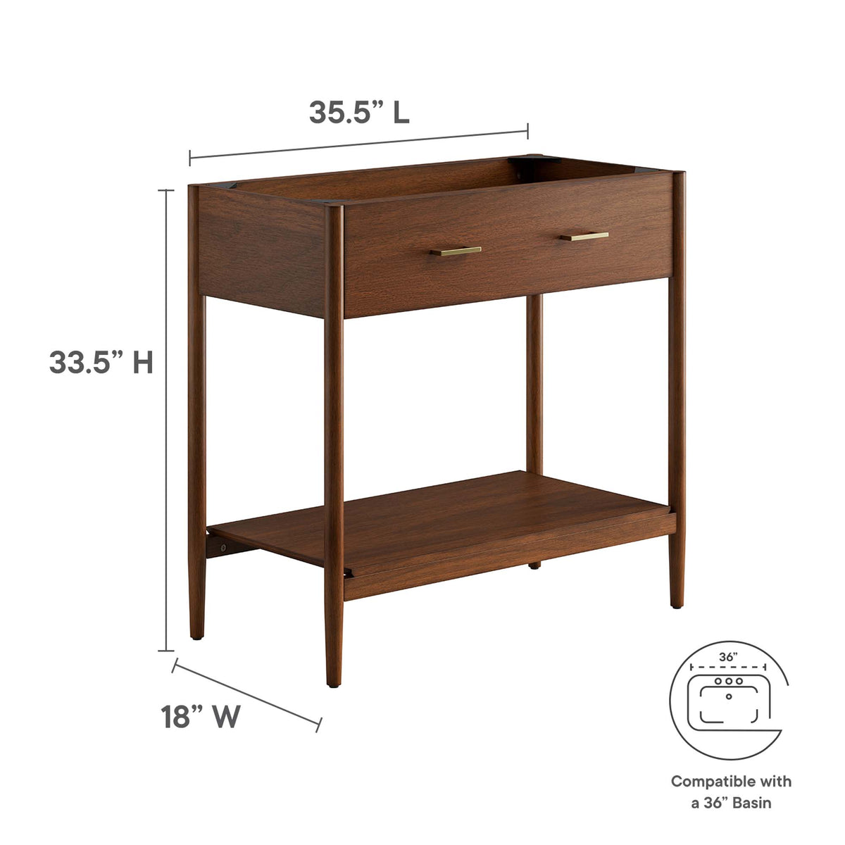 Zaire 36" Bathroom Vanity Cabinet (Sink Basin Not Included), Walnut