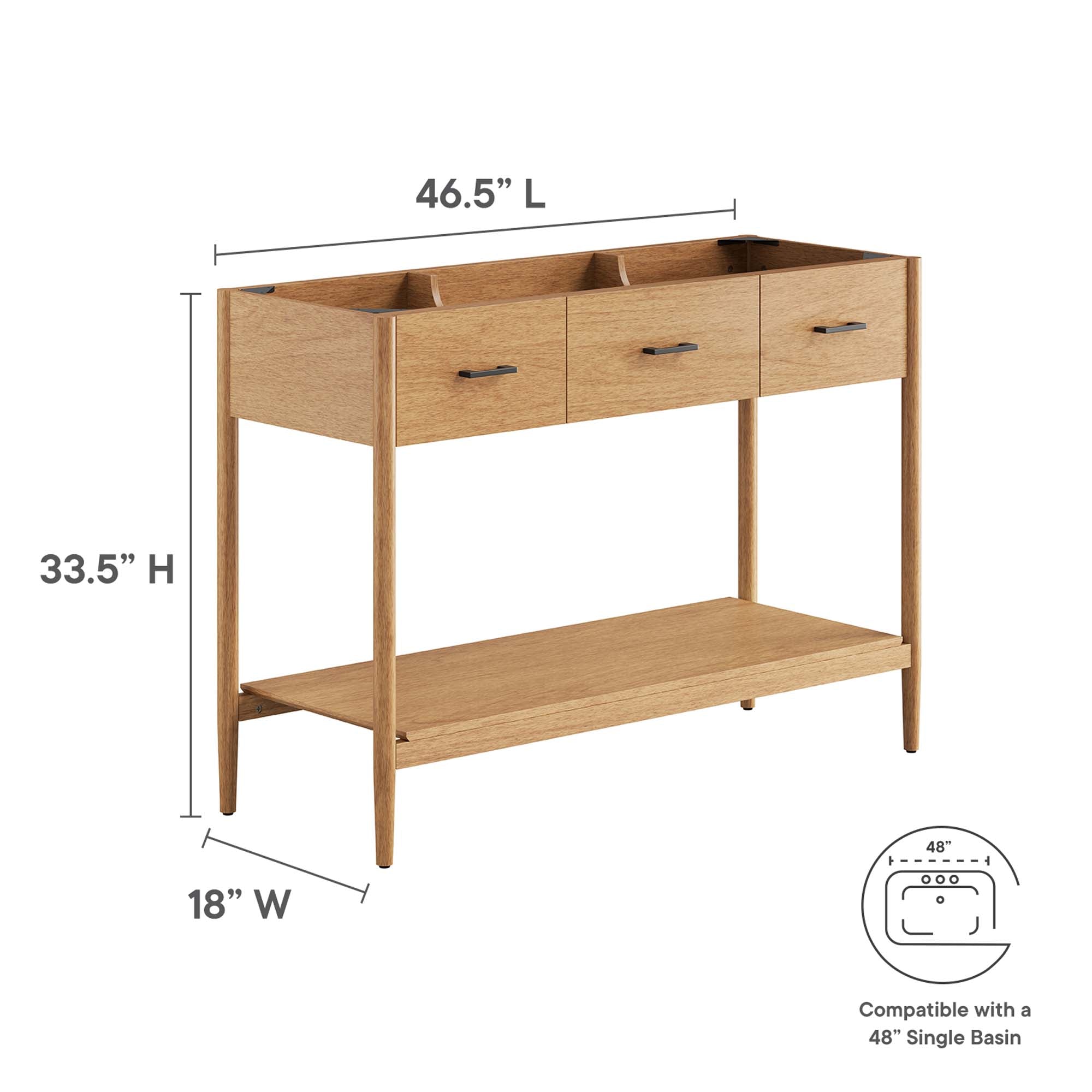 Zaire 48" Single Sink Compatible Bathroom Vanity Cabinet (Sink Basin Not Included), Natural