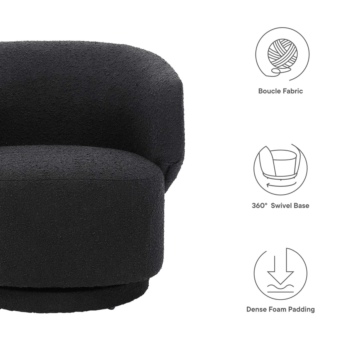 Celestia Boucle Fabric Swivel Chair, Black