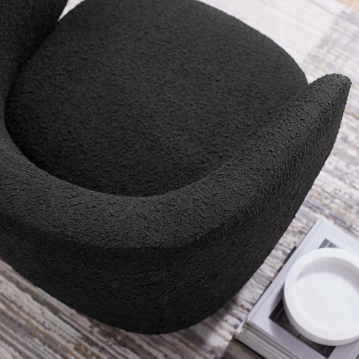 Celestia Boucle Fabric Swivel Chair, Black