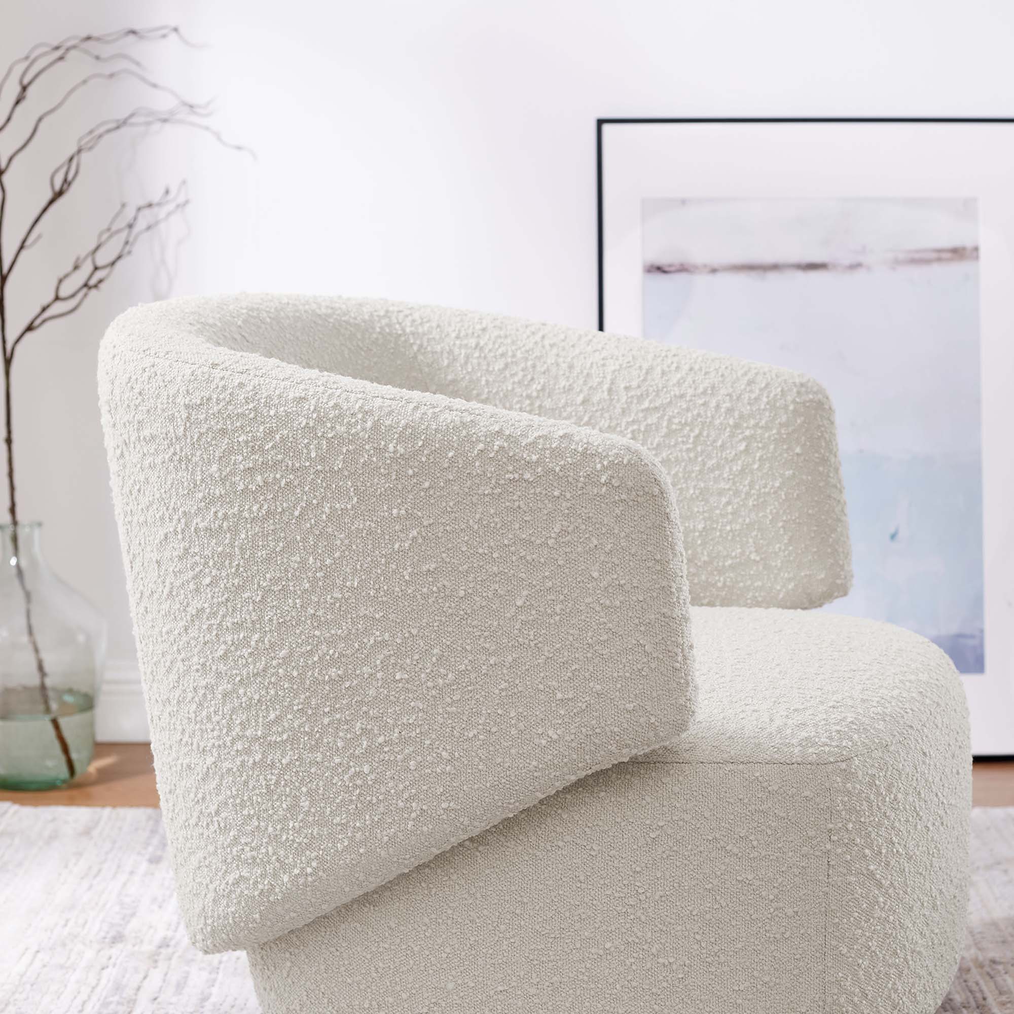 Celestia Boucle Fabric Swivel Chair, Ivory