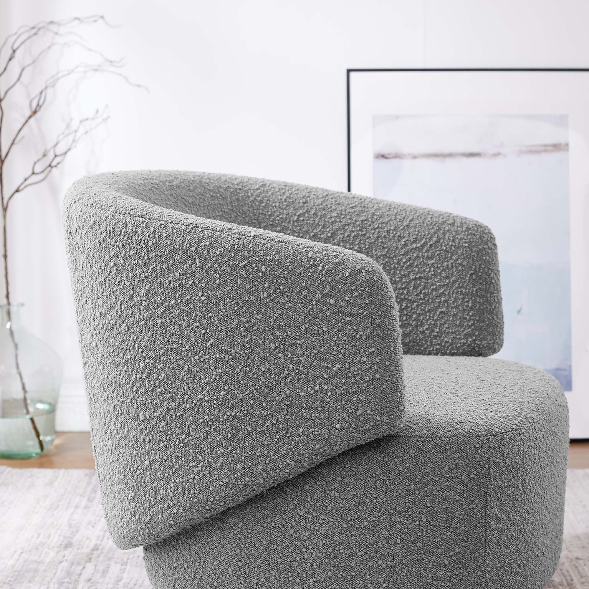 Celestia Boucle Fabric Swivel Chair, Light Gray