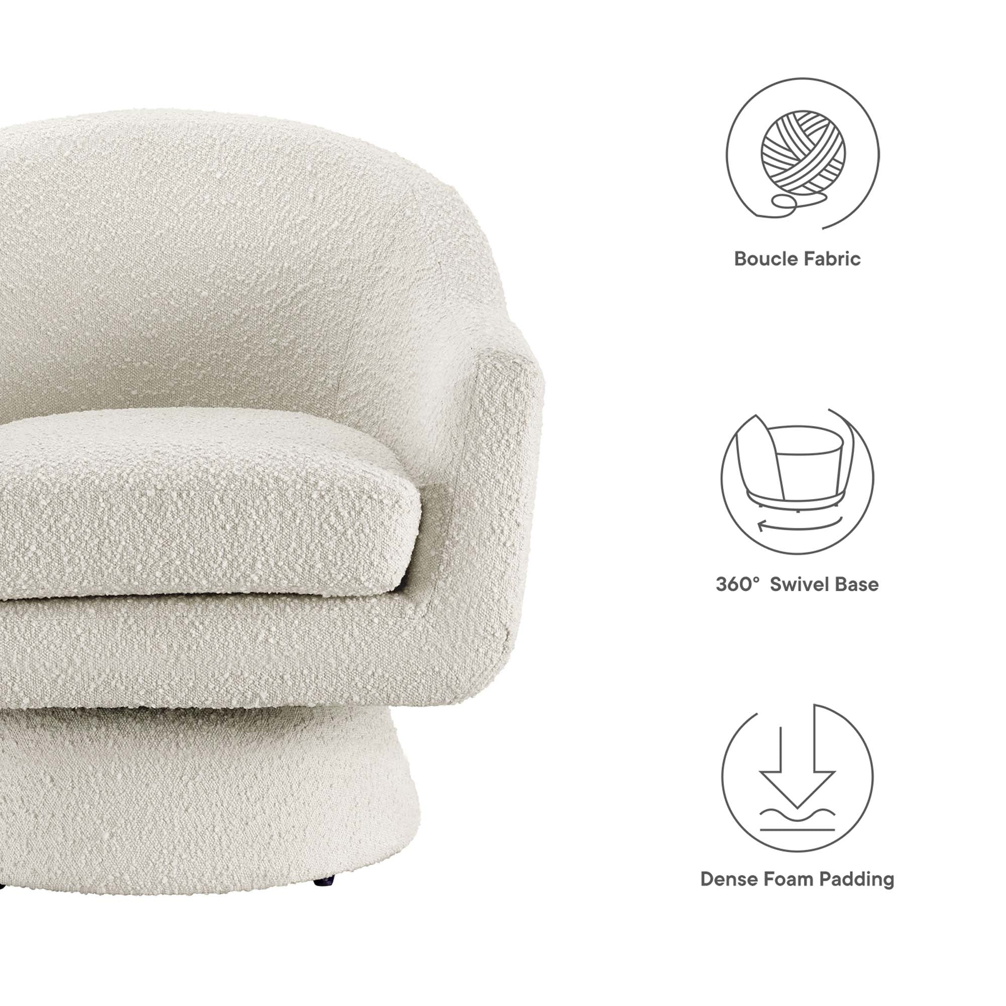 Astral Boucle Fabric Swivel Chair, Ivory