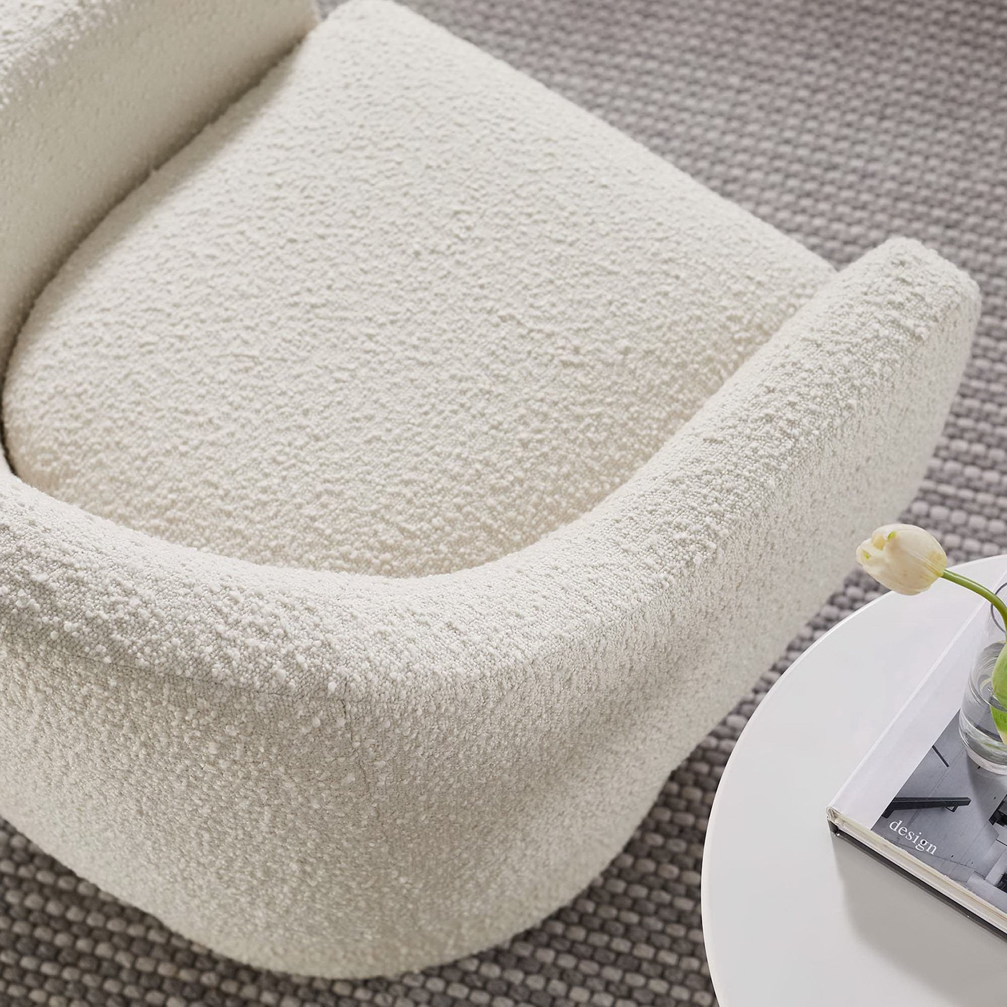 Astral Boucle Fabric Swivel Chair, Ivory