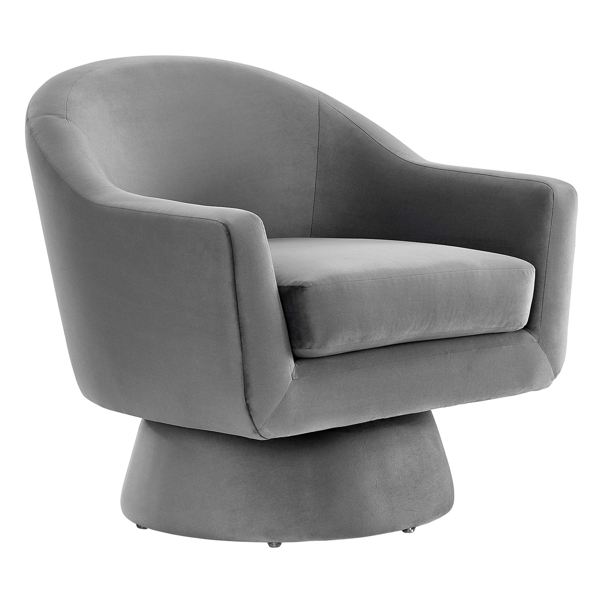 Astral Performance Velvet Fabric and Wood Swivel Chair, Gray