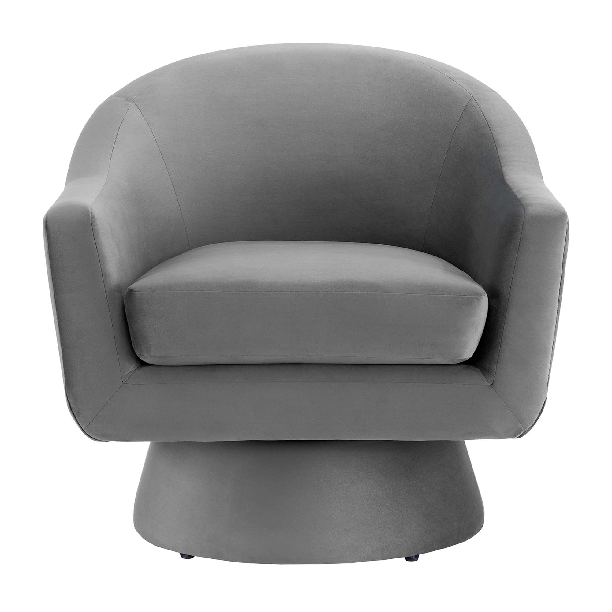 Astral Performance Velvet Fabric and Wood Swivel Chair, Gray