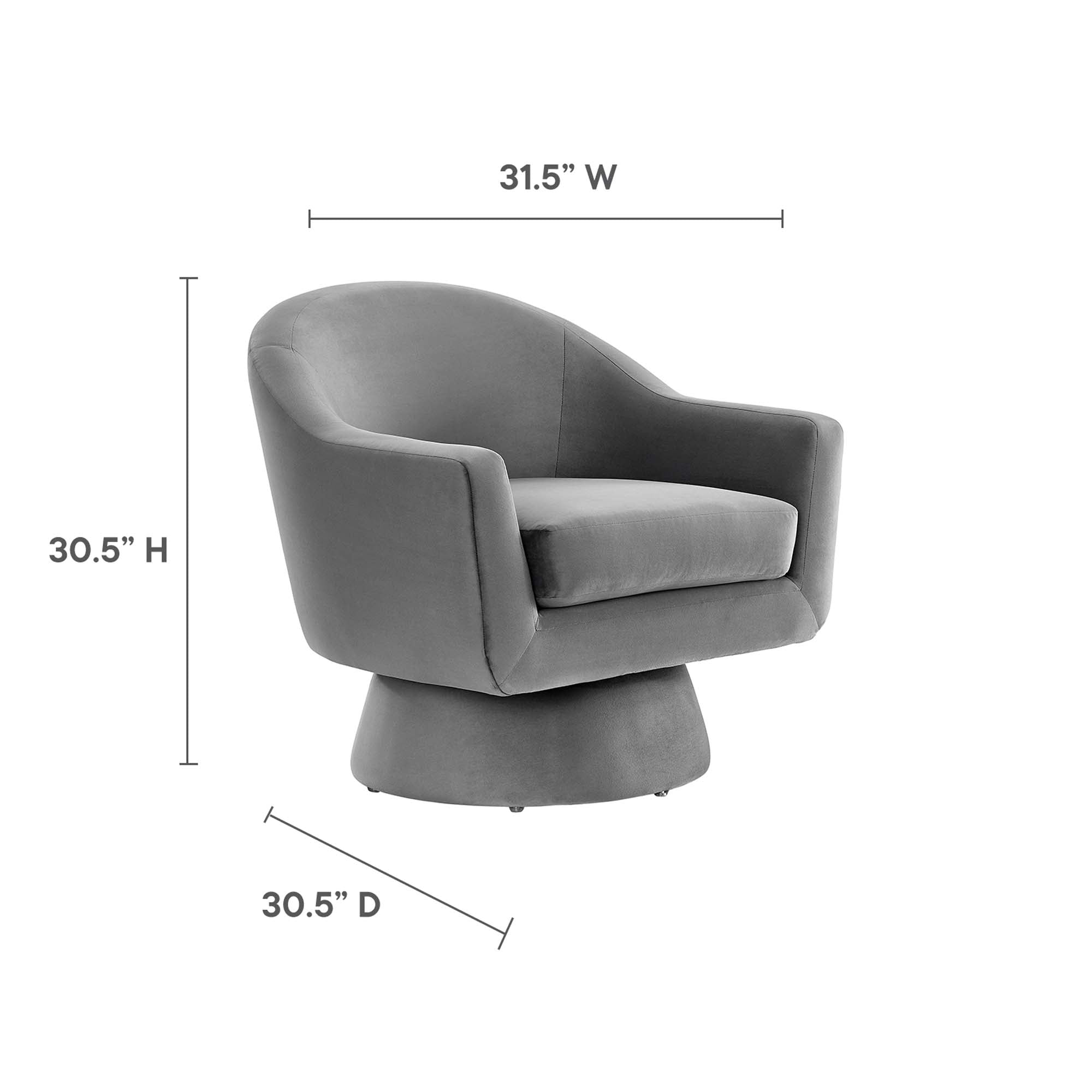 Astral Performance Velvet Fabric and Wood Swivel Chair, Gray