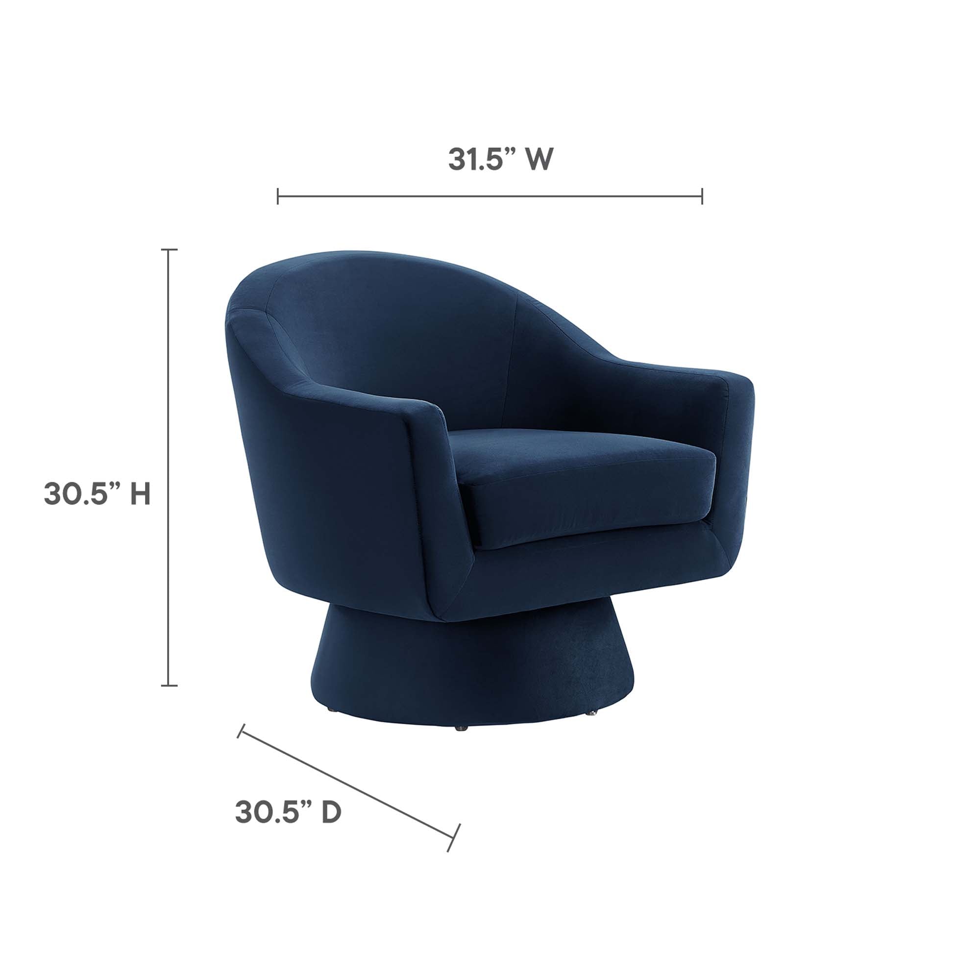 Astral Performance Velvet Fabric and Wood Swivel Chair, Midnight Blue