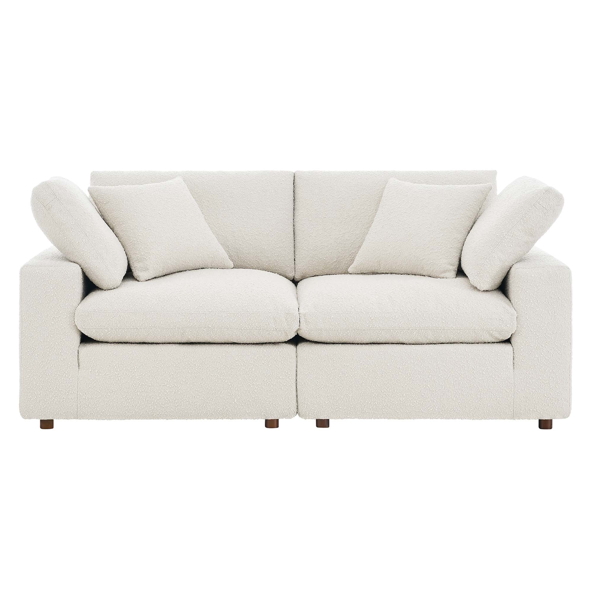 Commix Down Filled Overstuffed Boucle Fabric Loveseat, Ivory