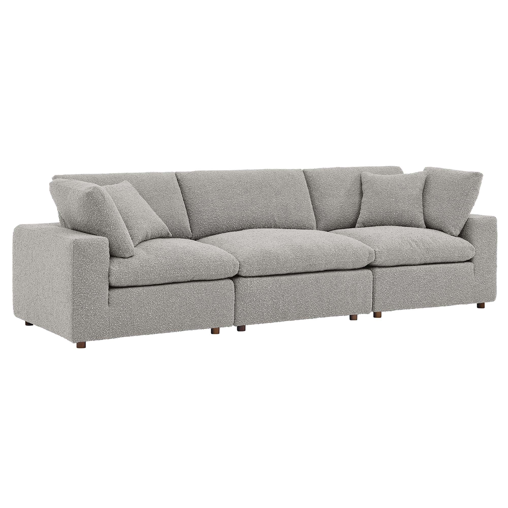 Commix Down Filled Overstuffed Boucle Fabric 3-Seater Sofa, Light Gray