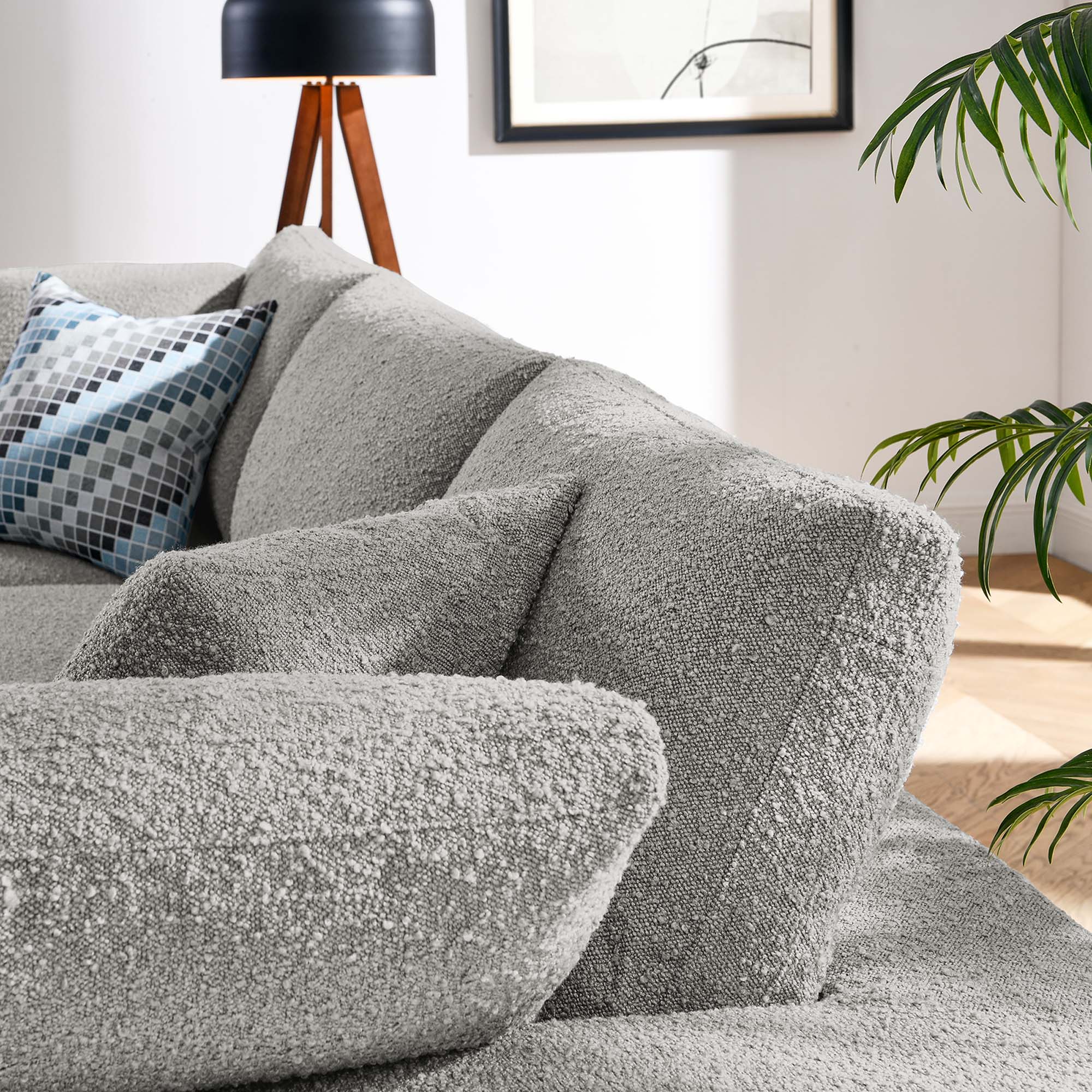 Commix Down Filled Overstuffed Boucle Fabric 3-Seater Sofa, Light Gray