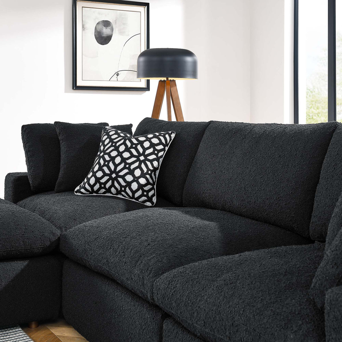 Commix 4-Piece Down Filled Overstuffed Boucle Fabric Sectional Sofa, Black
