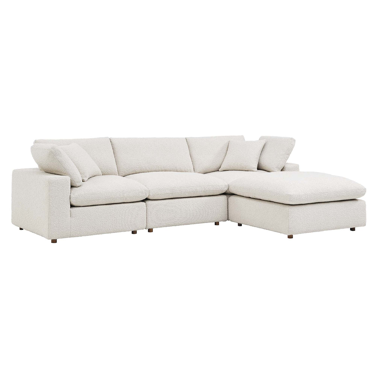 Commix 4-Piece Down Filled Overstuffed Boucle Fabric Sectional Sofa, Ivory