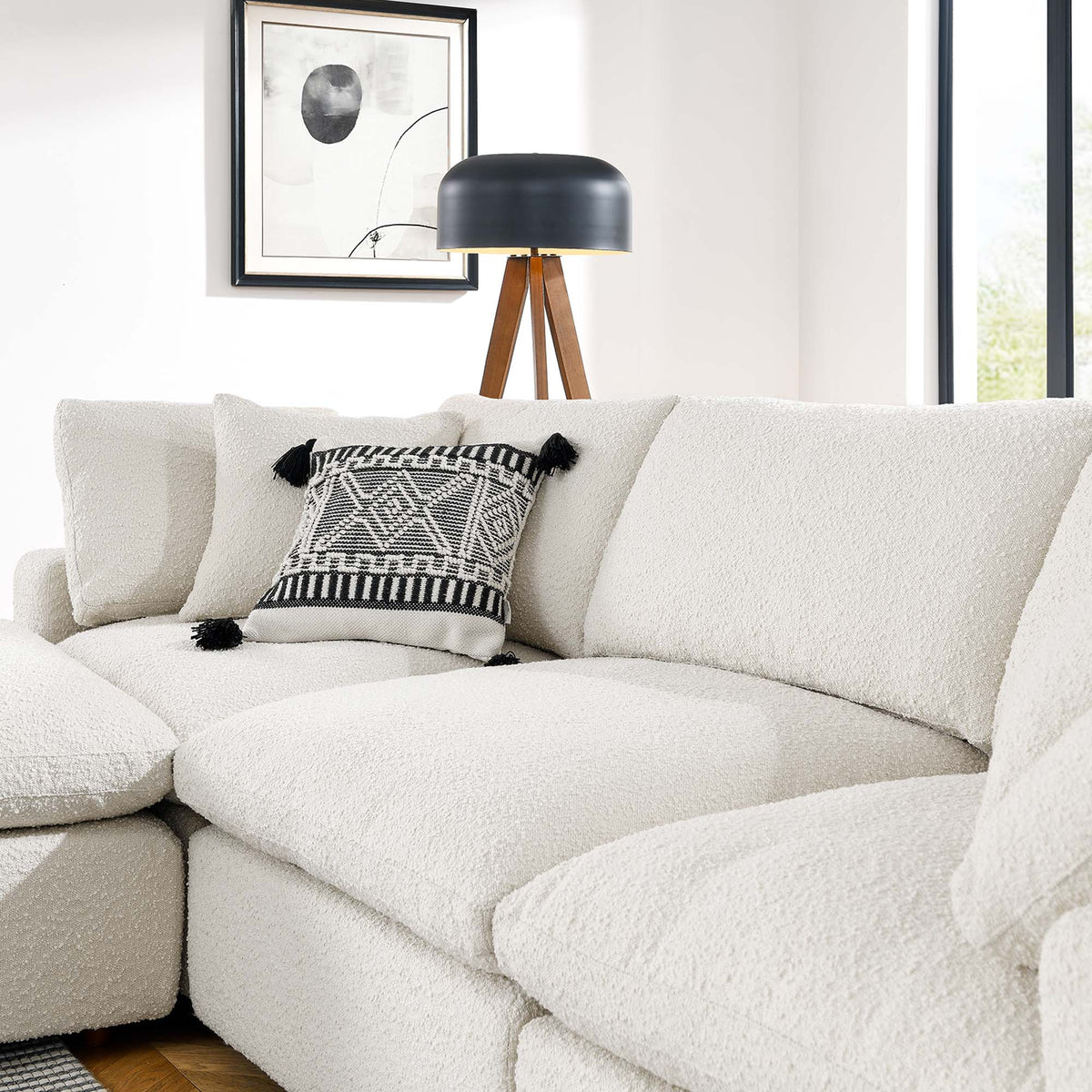 Commix 4-Piece Down Filled Overstuffed Boucle Fabric Sectional Sofa, Ivory