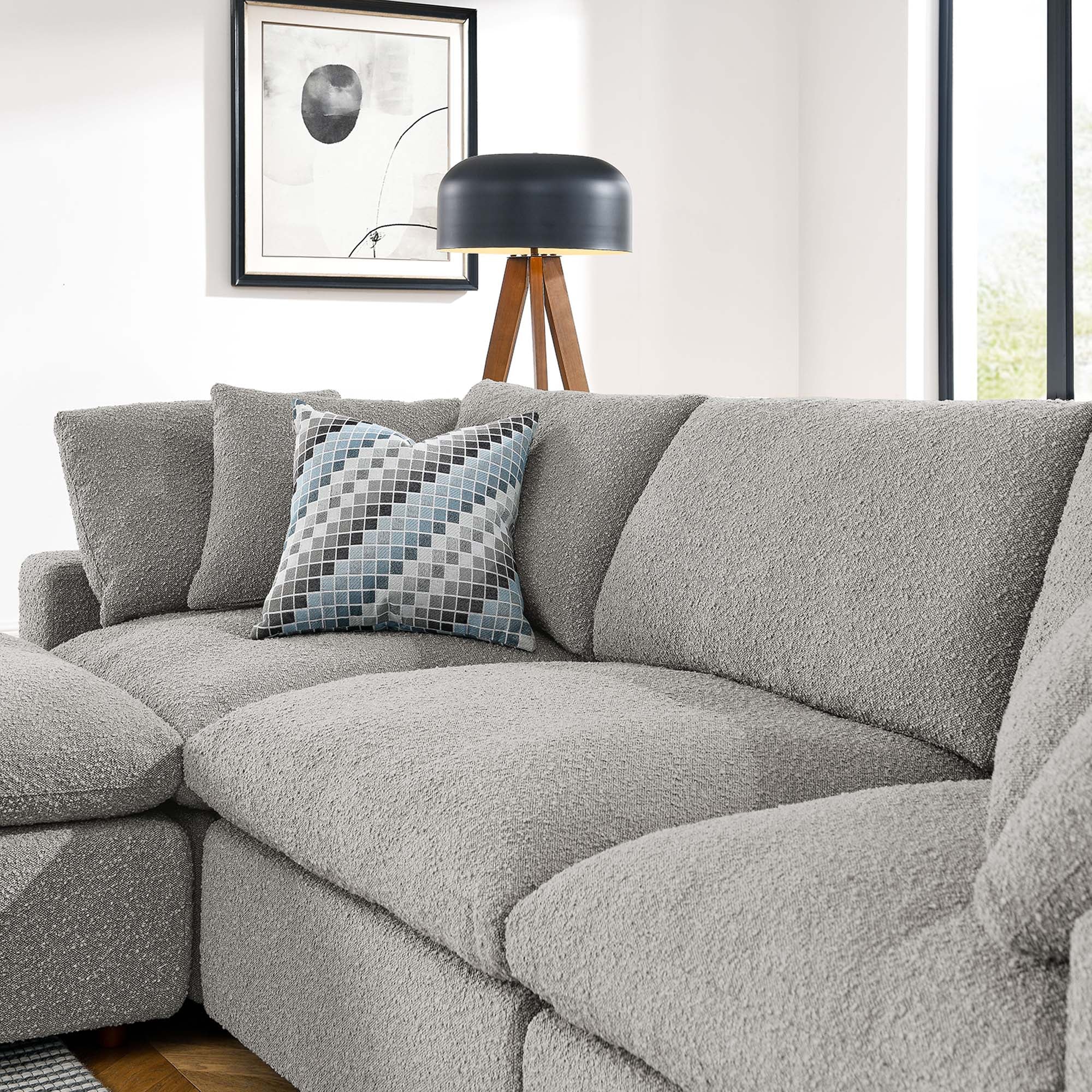 Commix 4-Piece Down Filled Overstuffed Boucle Fabric Sectional Sofa, Light Gray